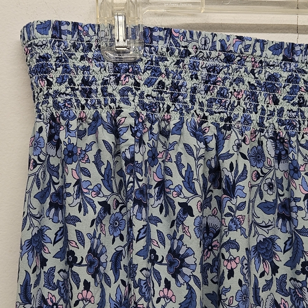 J. Jill Blue Floral Smocked Waist Rayon Midi Skirt Large Petite Easter Cottage - Picture 5 of 10
